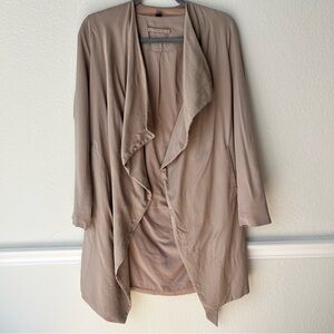 AllSaints Tan Draped Waterfall Jacket US 2 Belted Open Front Quiet Luxury Staple